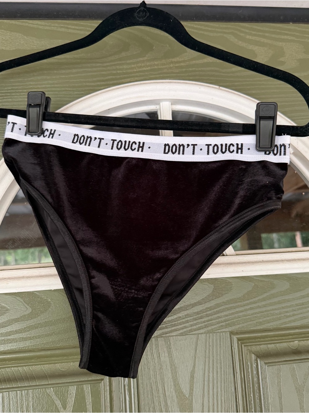 Forever 21 Black Velvet Briefs with White "DON'T TOUCH" Waistband